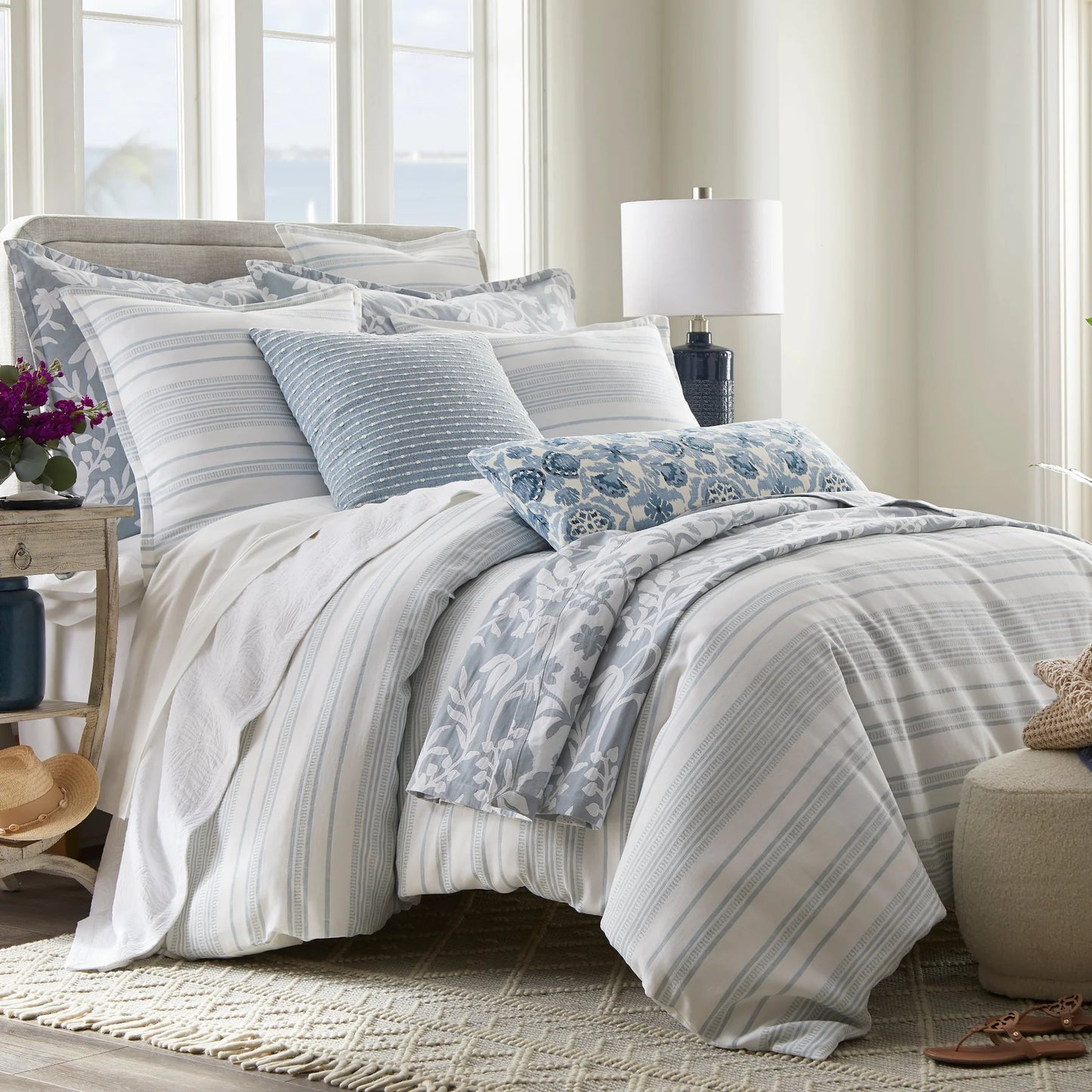 Saltwater King Pillow White and Pale Blue 20x36
