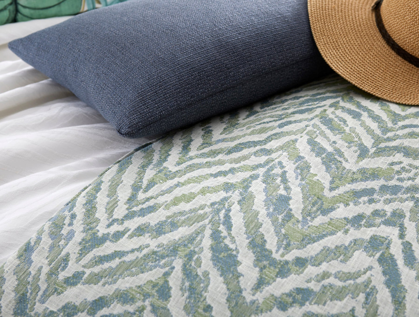 Volcano Blue Green Woven Cotton Luxe Padded Throw (25x98) Made-To-Order