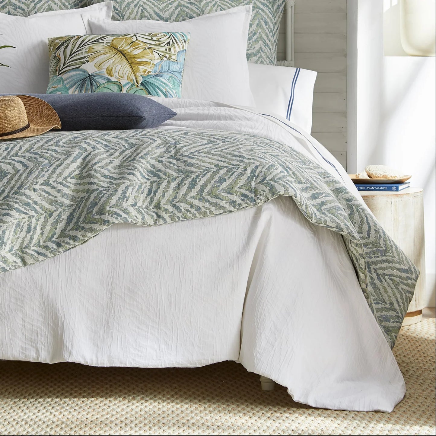 Volcano Blue Green Woven Cotton Luxe Padded Throw (25x98) Made-To-Order