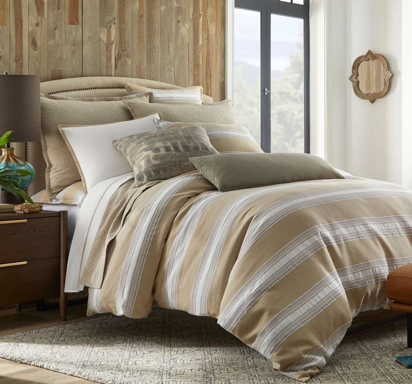 Come Monday King Duvet Set – Sand & Taupe Cotton | 1 King Duvet Cover + 3 Euro Shams | Inserts Not Included