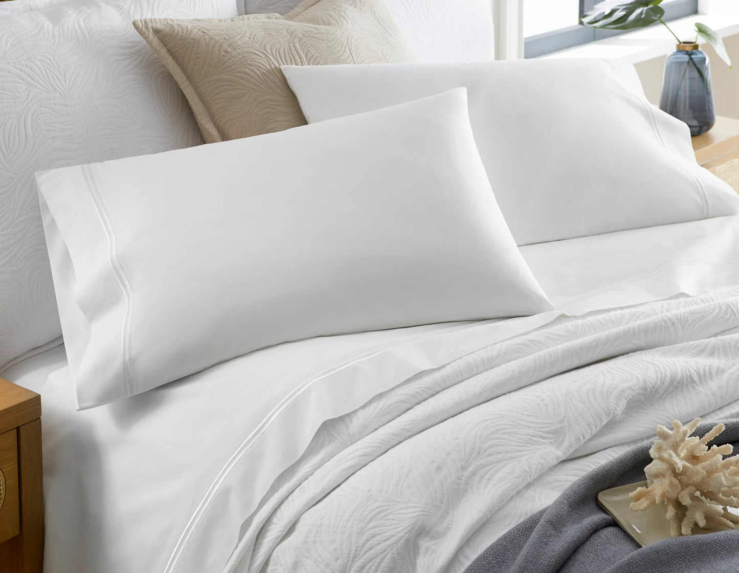 Last Mango Queen Sheet Set – White/White Double Border | 200TC Cotton Percale