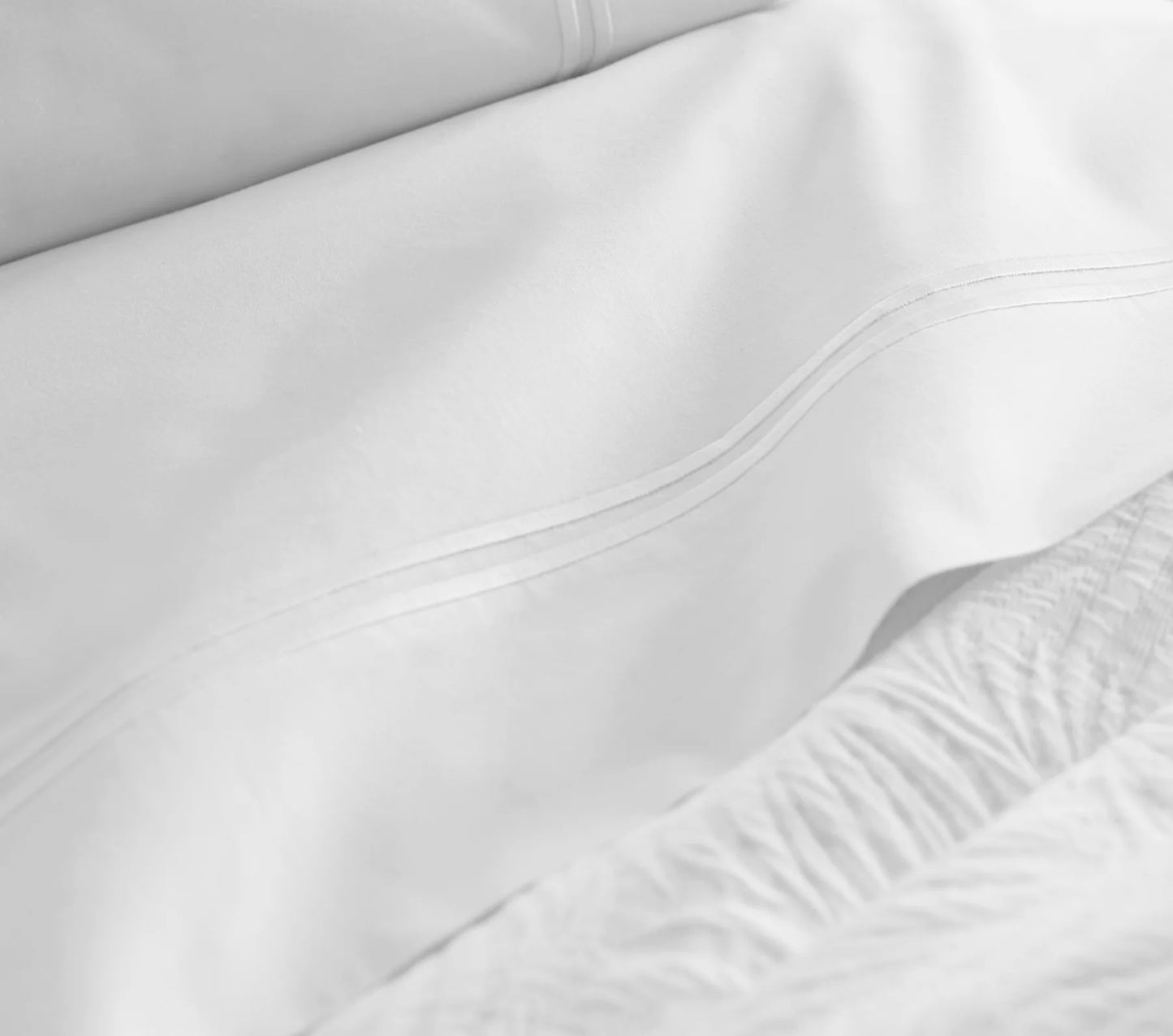 Last Mango Queen Sheet Set – White/White Double Border | 200TC Cotton Percale