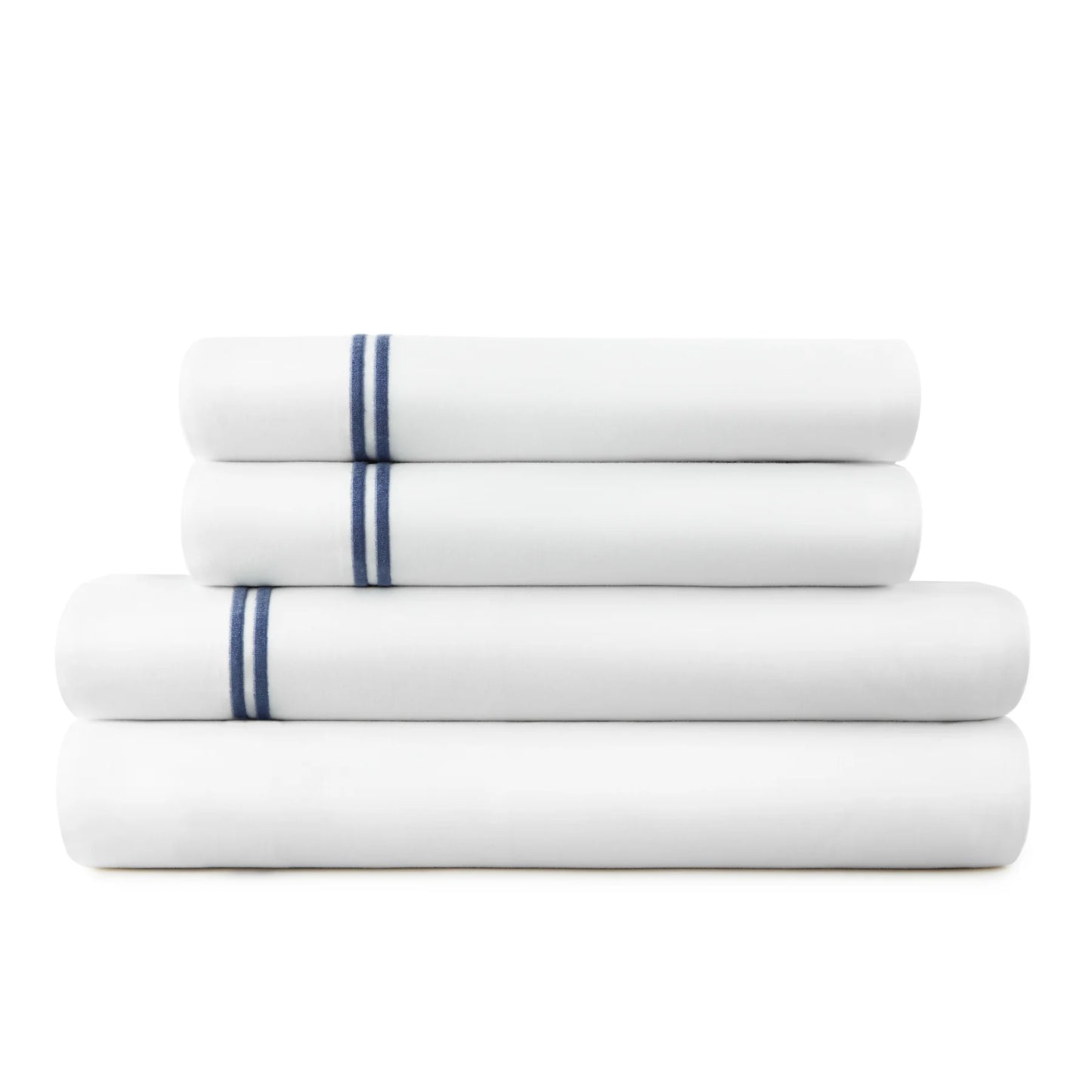 Last Mango Queen Sheet Set – White/Navy Double Border | 200TC Cotton Percale
