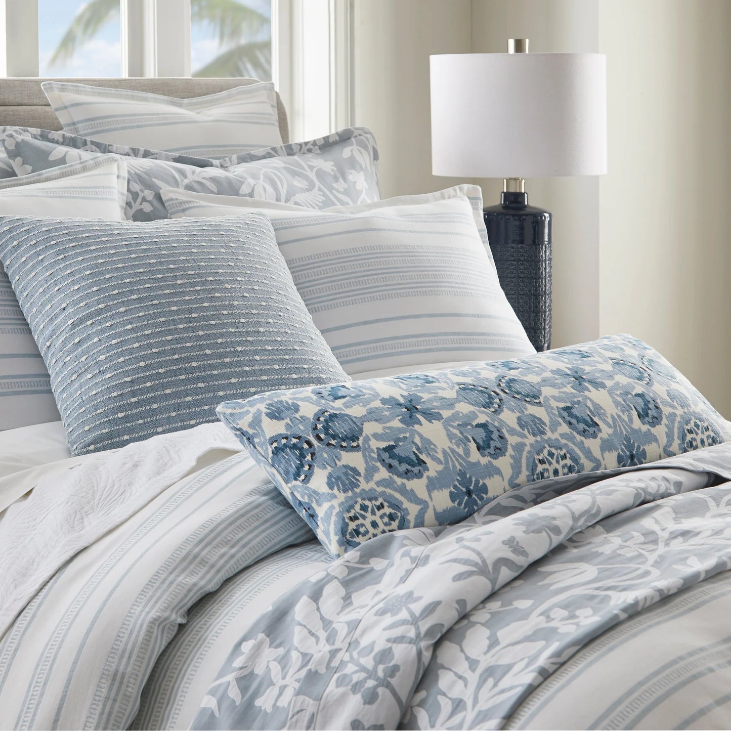 McKenzie Denim Printed Cotton Square Pillow- Made-To-Order