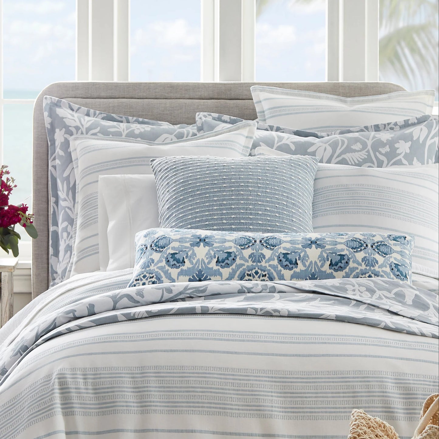 McKenzie Denim Printed Cotton Square Pillow- Made-To-Order