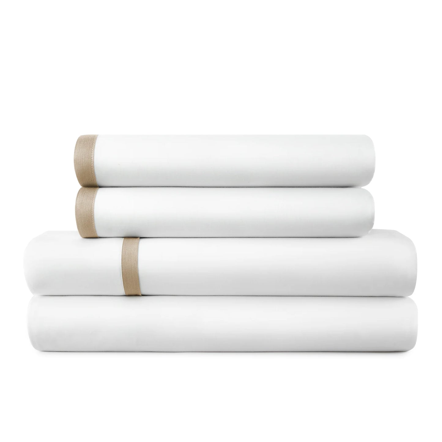 Jimmy B Queen Sheet Set – White with Trench Coat Border Flange | 200TC Cotton Percale