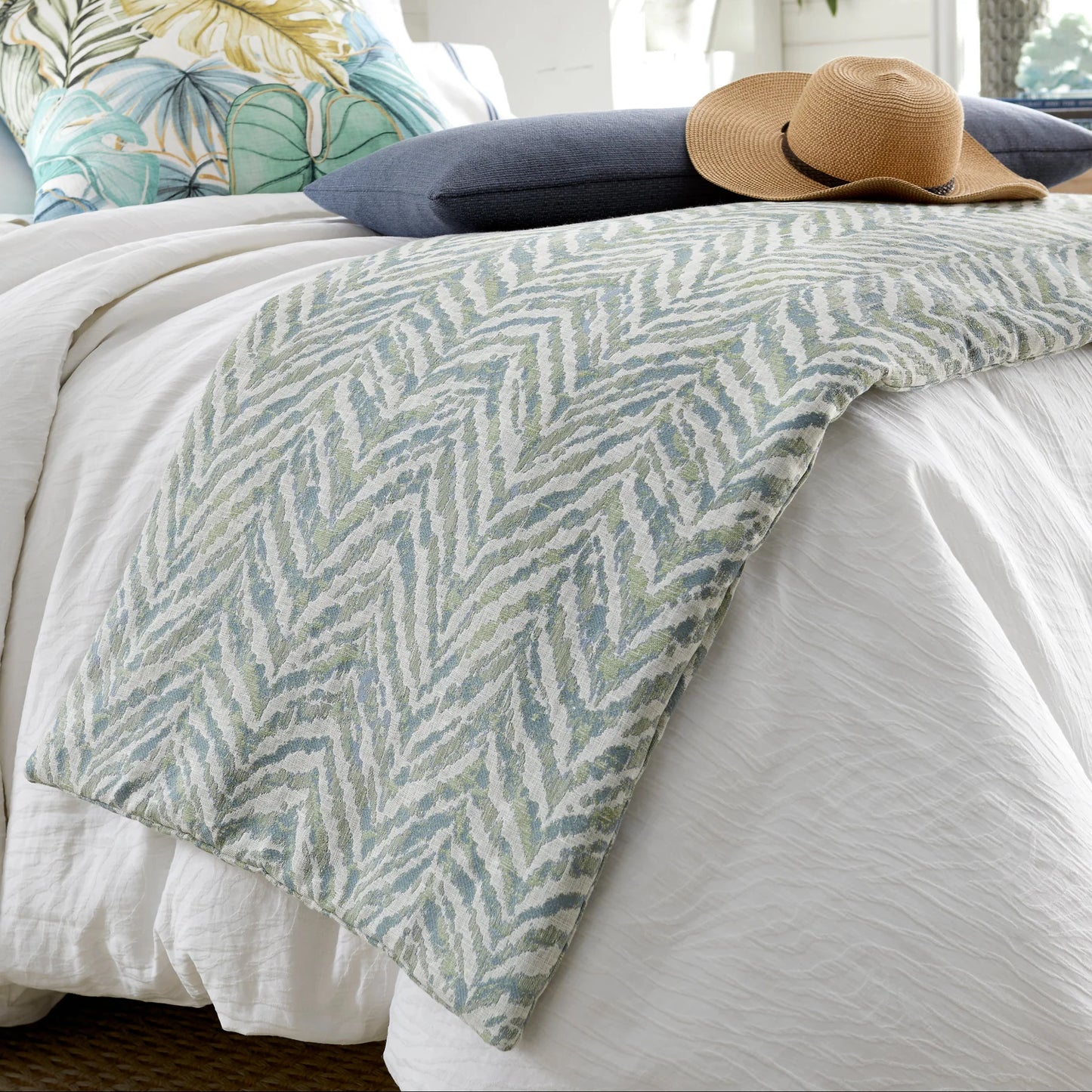 Volcano Blue Green Woven Cotton Luxe Padded Throw (25x98) Made-To-Order