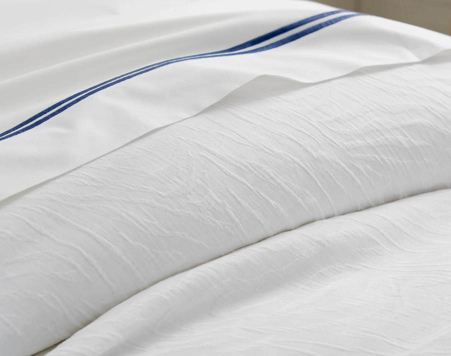 Waves King Duvet Set – White Cotton and Linen | 1 King Duvet Cover + 3 Euro Shams | Inserts Not Included