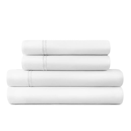 Last Mango Queen Sheet Set – White/White Double Border | 200TC Cotton Percale