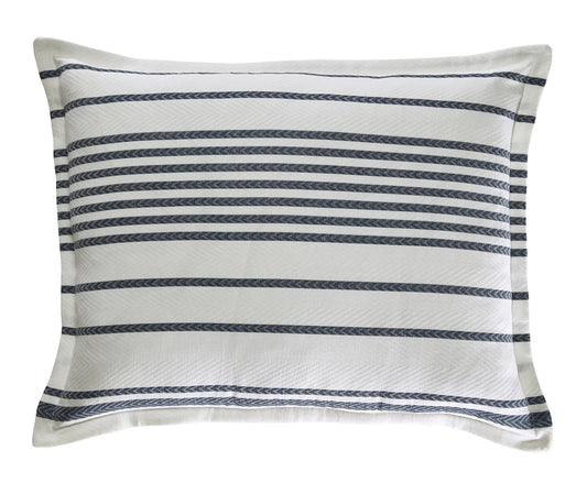 Belize Standard Pillow White and Navy 20x26